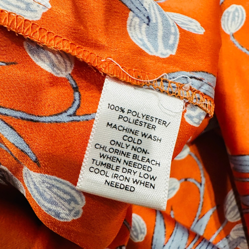 Loft Dress Petites XS Orange Floral Tulip Shirt Dress Long Sleeve Tie Waist XSP - Picture 5 of 16